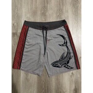 Vintage Crazy Shirt Hawaii Gray Red Black Shark Board Shorts Men’s Size 38